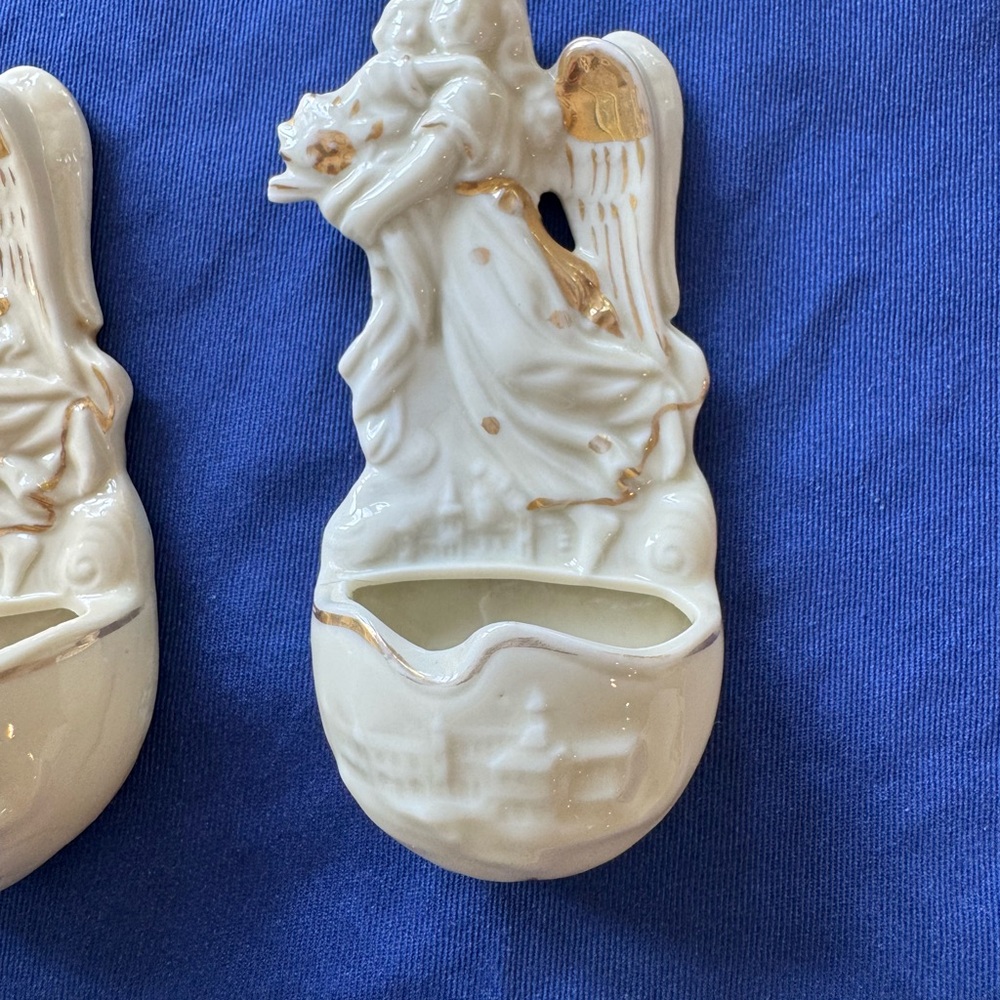 Vintage Angel & Baby Holy Water Fonts Set of 2 Porcelain 5”x2” - Picture 4 of 10
